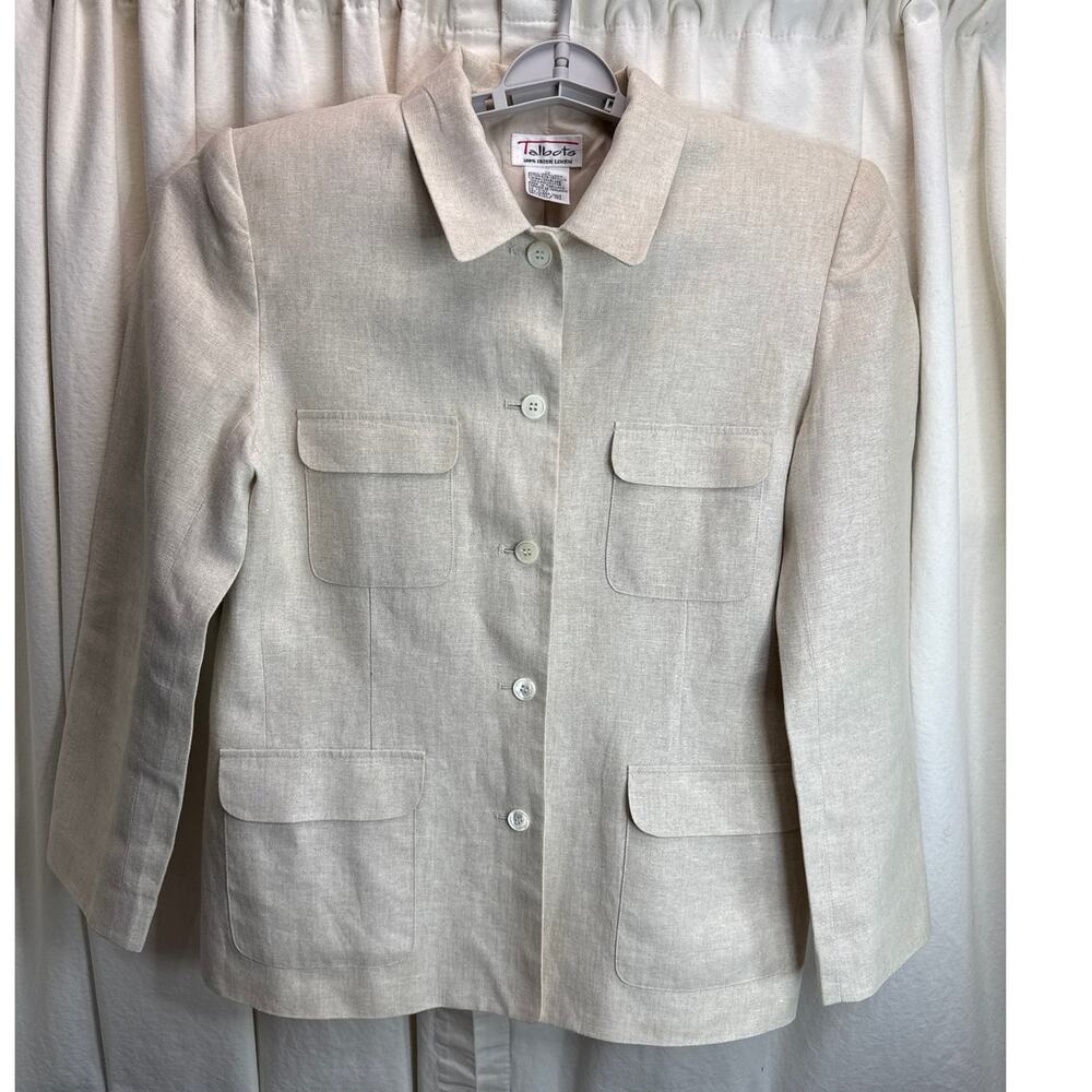 Talbots Vintage 100% Irish Linen Lined Button Up Blazer Jacket Women's Size 12